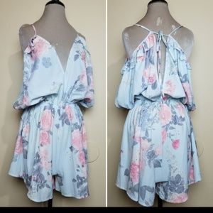 Light blue and pink off the shoulder romper